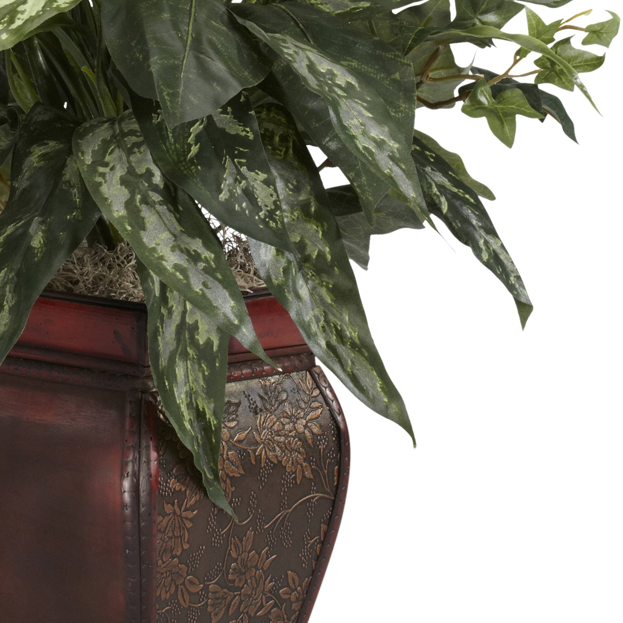 26" Artificial Mixed Greens & Anthurium Plant with Decorative Vase